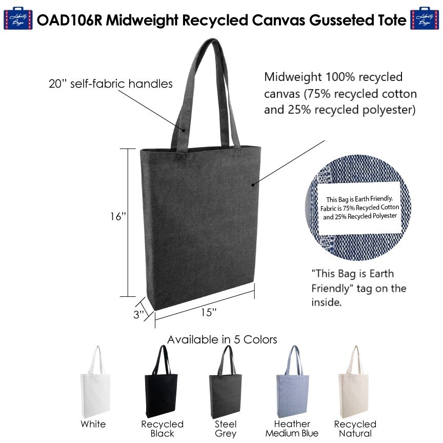 OAD106R Midweight Recycled Canvas Gusseted Tote-Liberty Bags