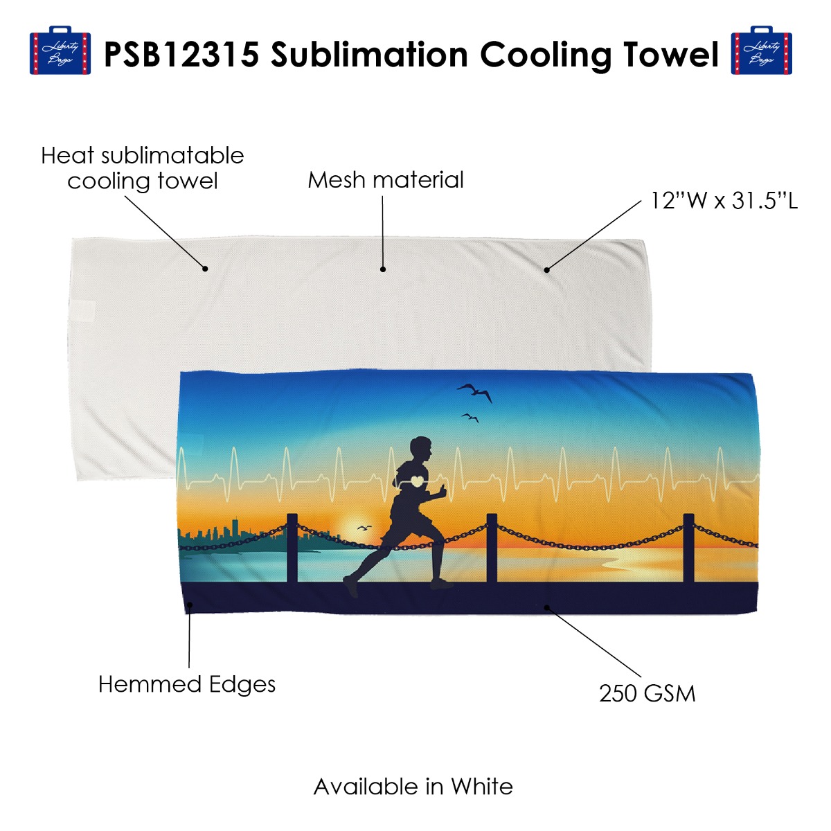 PSB12315 Polyester Mesh Sublimation Cooling Towel-Liberty Bags